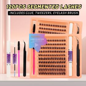 Eyelash Extension Kit Single Box 120 Pieces Eyelash Cluster Kit Eyelash Bonding and Sealing Waterproof Eyelash Tweezers DIY Eyelash Extension Kit for (Color: black*50)